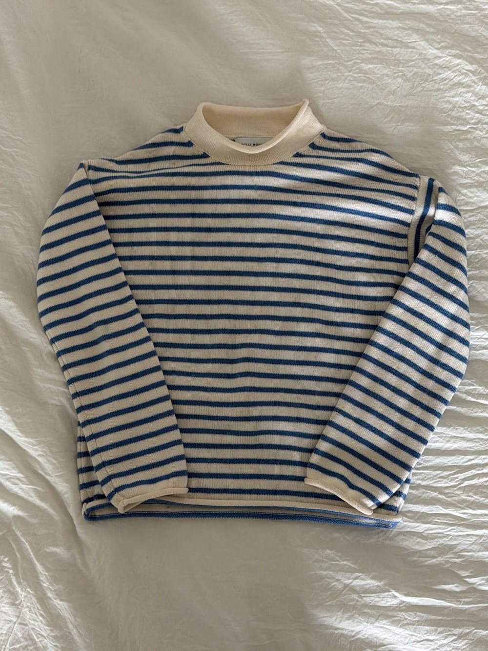 Striped Turtleneck Sweater - Blue & Cream